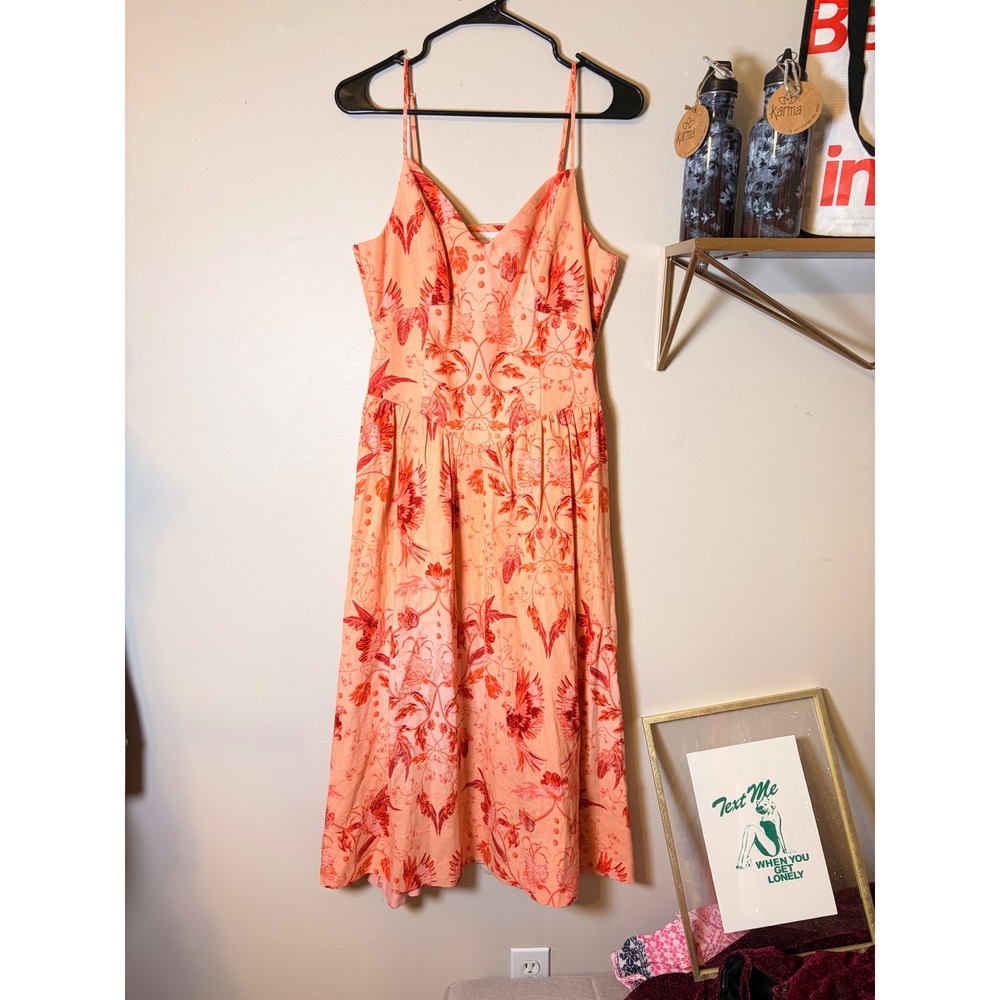 House of Harlow 1960 Midi Dress Womens M Orange Floral